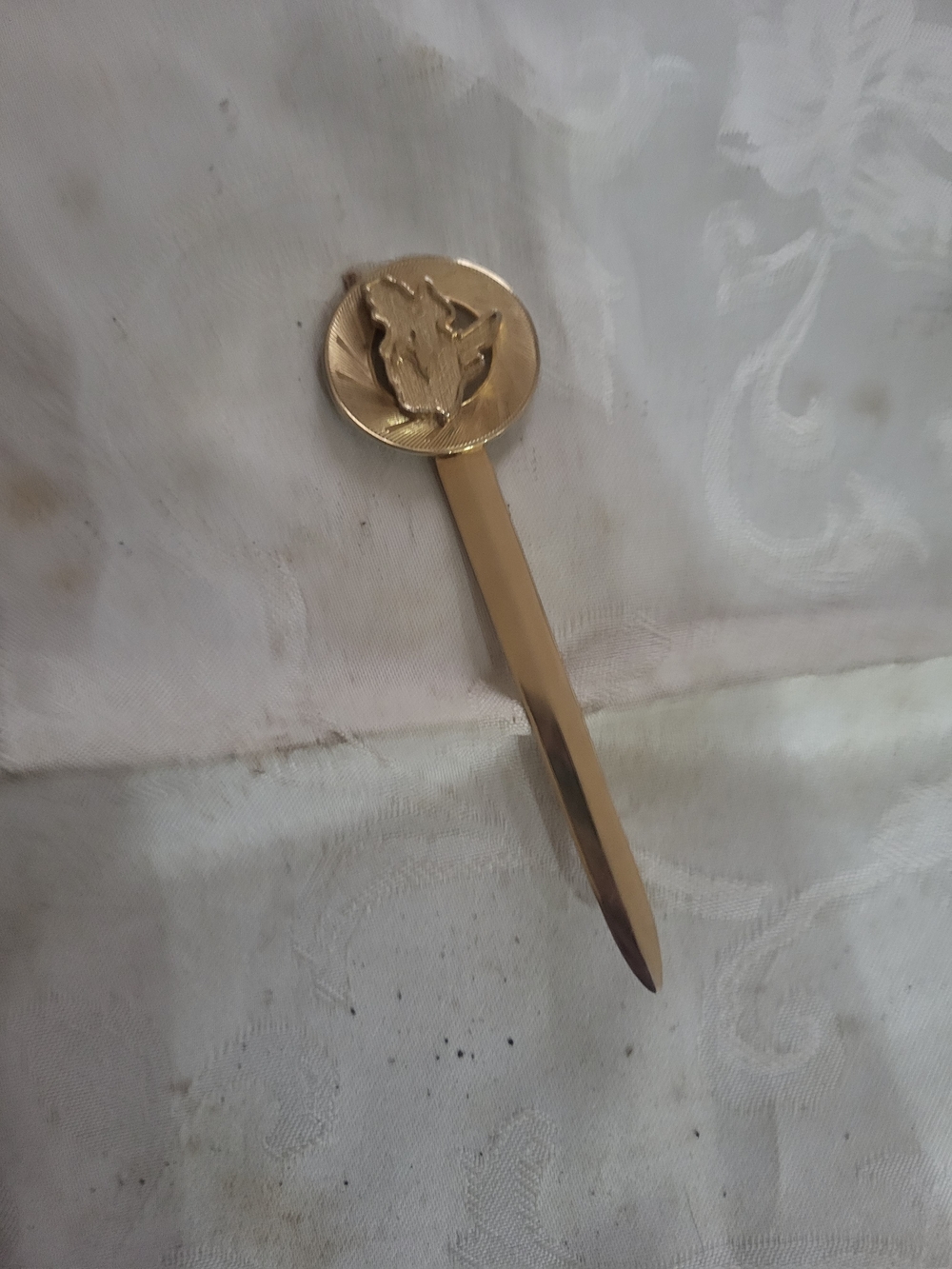 1980s gold plated letter opener with the belle province ornament